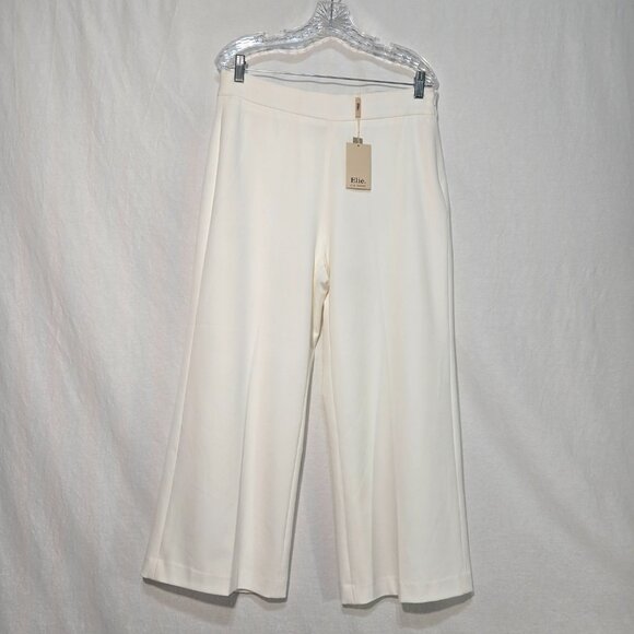 ELIE TAHARI Officecore Mob Wife IVORY Hi-Rise Wide Leg Cropped  Trouser Size 12 - Picture 3 of 16